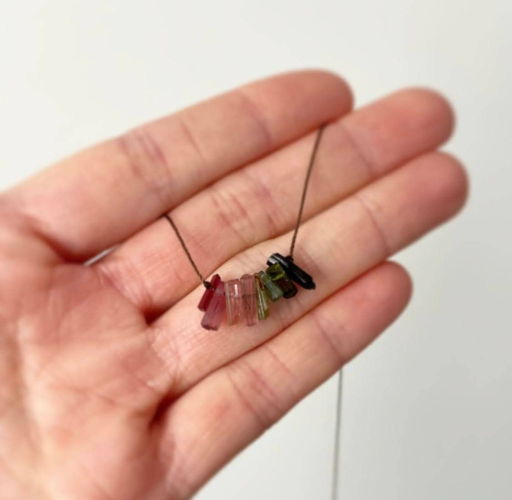 Multi Tourmaline Stick Bar Necklace: 18"