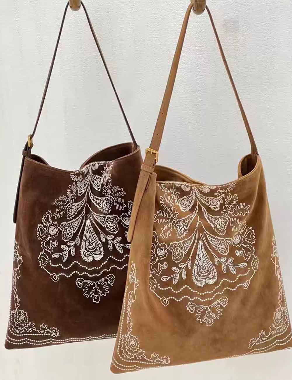 Boho Embroidered Large Capacity Shoulder Bag: Brown