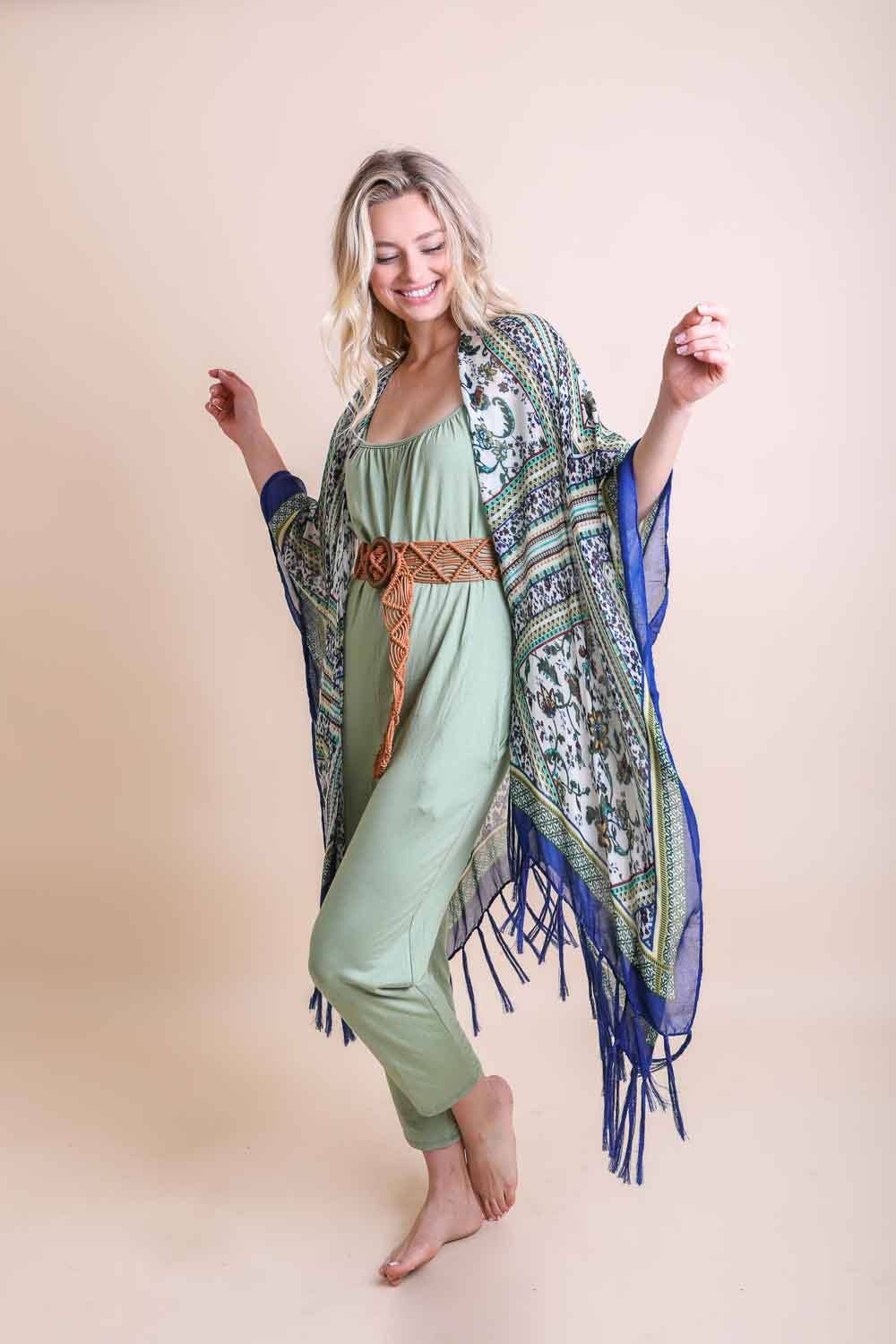 Bohemian Diamond Tassel Kimono - Blue