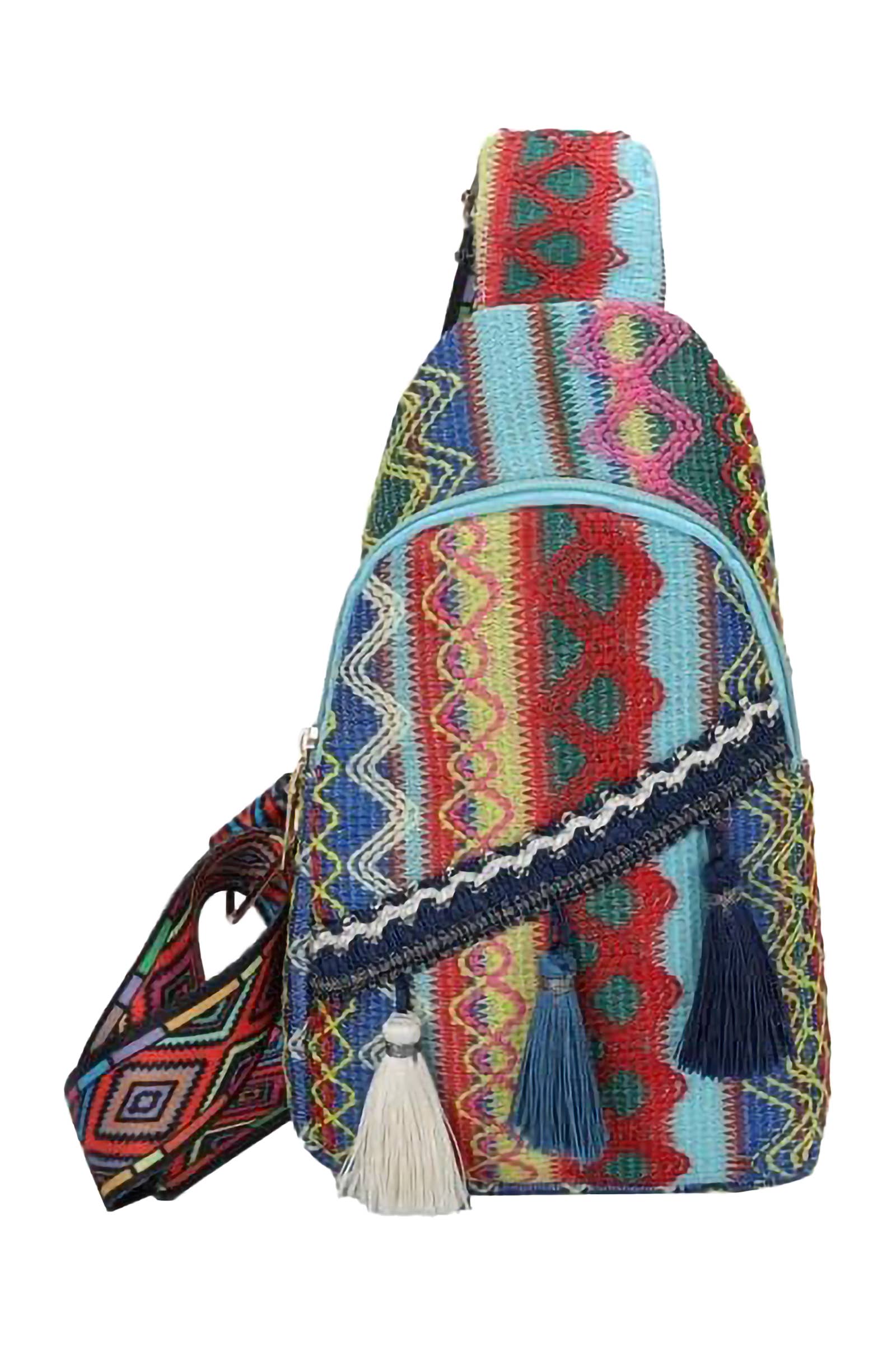 Boho Navajo Baja Tribal Woven Tassel Sling Bag - Assorted