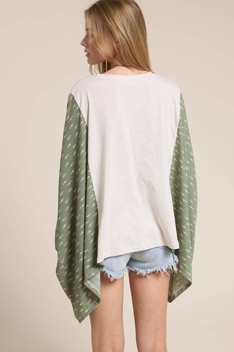 Free Bird 1 Tone Vintage Graphic Sheer Kaftan Top