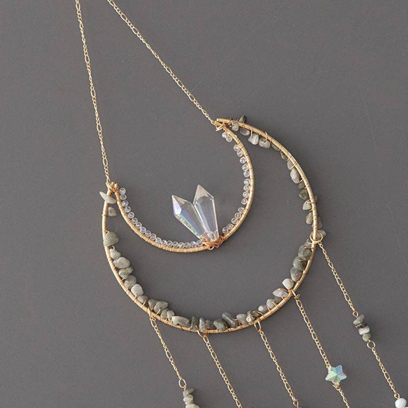 Stone Wrapped Moon Crystal Suncatcher: Moon