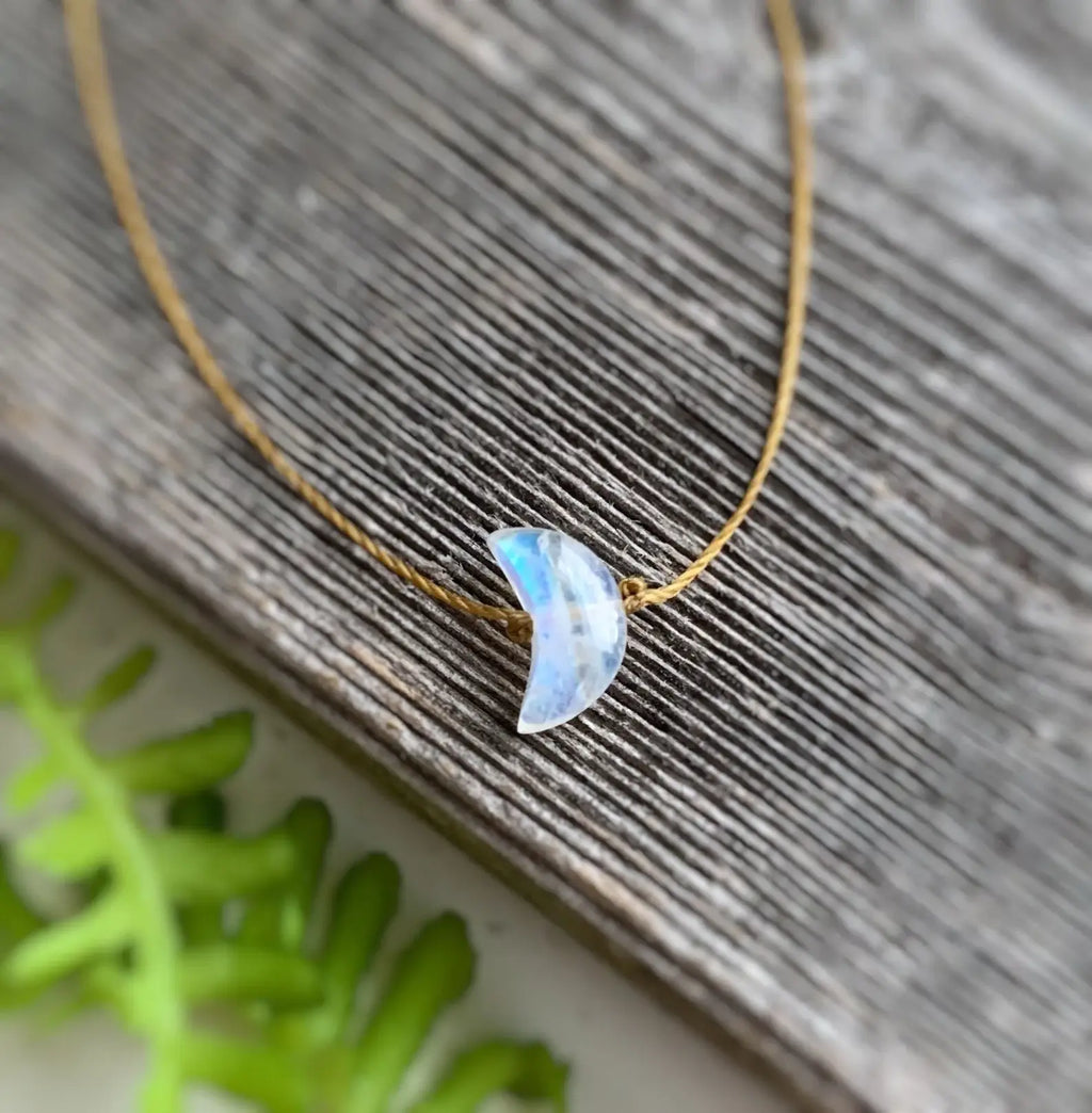 Moonstone Small Crescent Necklace: 16 inches