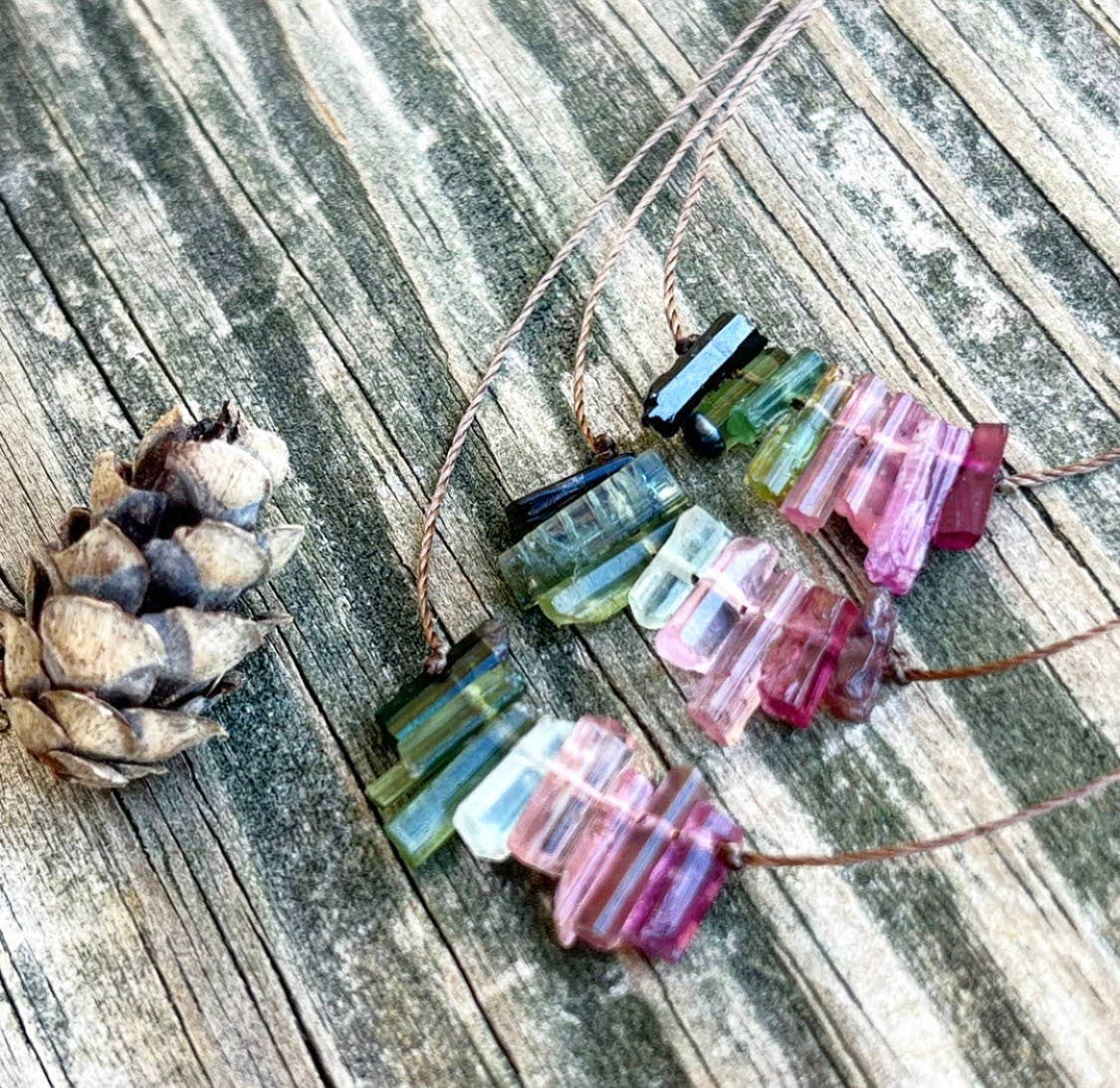 Multi Tourmaline Stick Bar Necklace: 18"
