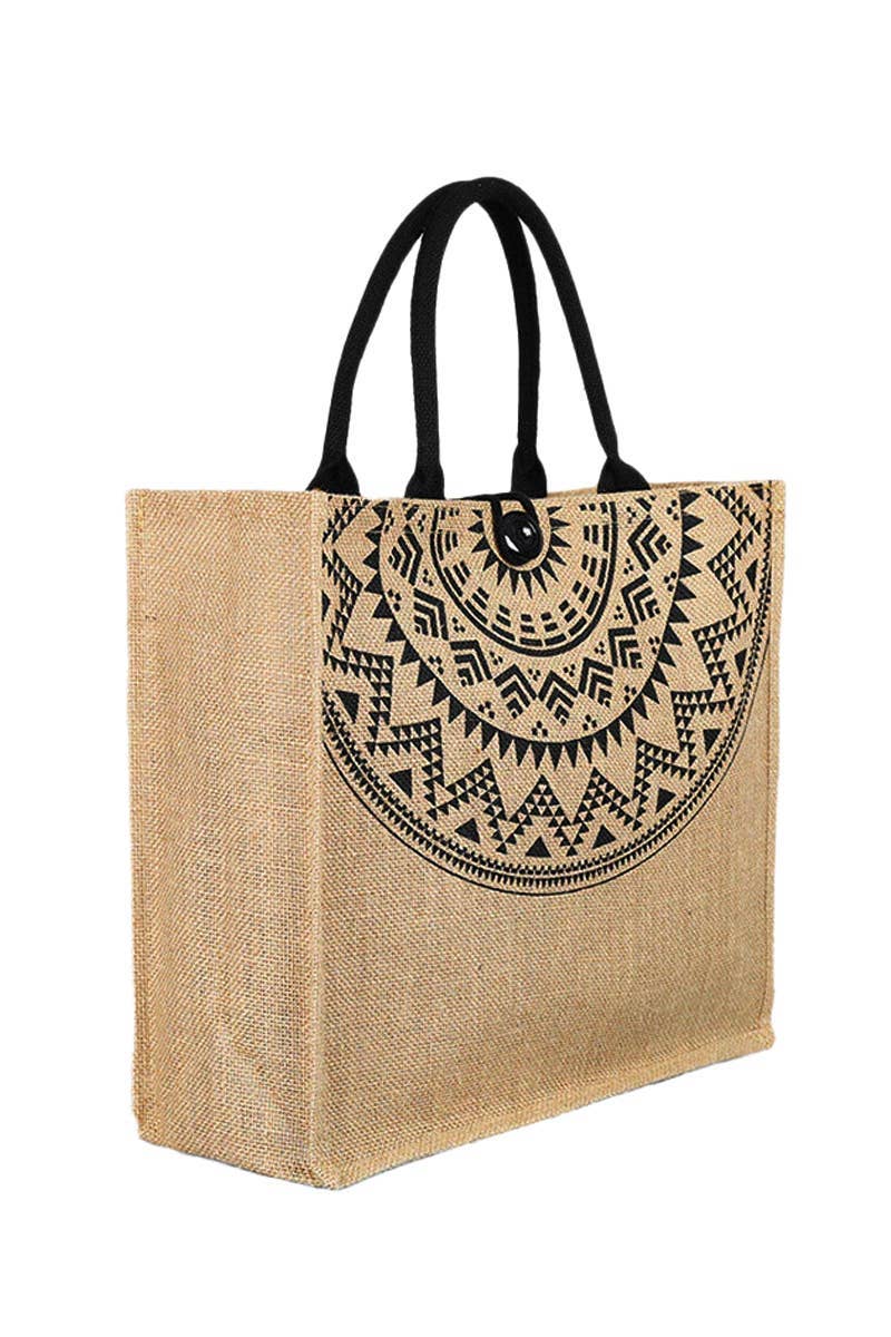 Assorted Boho Tribal Print Burlap Box Tote Beach Bag