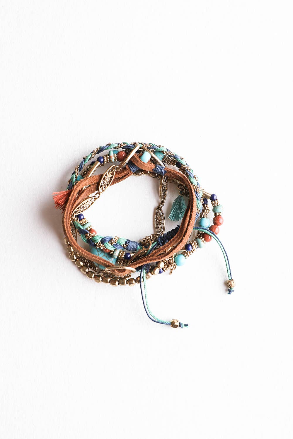 Turquoise Stackable Suede Bracelet - Beads & Natural Stone: Turquoise