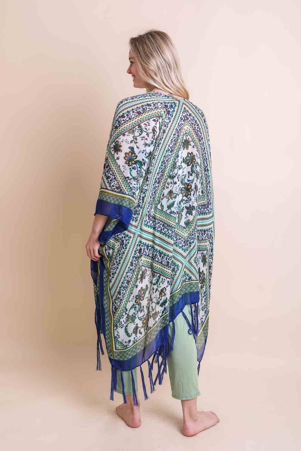 Bohemian Diamond Tassel Kimono - Blue