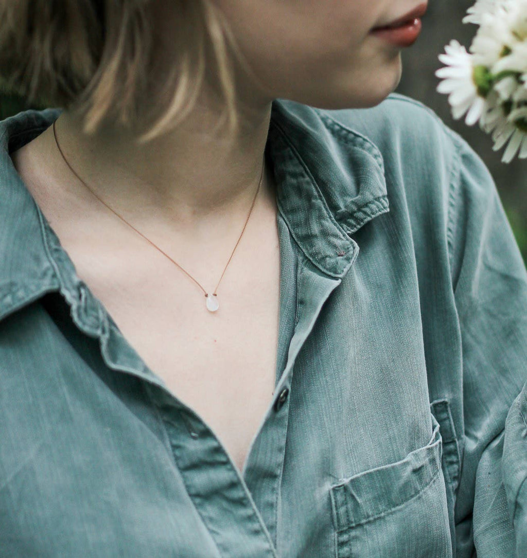 Moonstone Smooth Small Teardrop Necklace: 18"