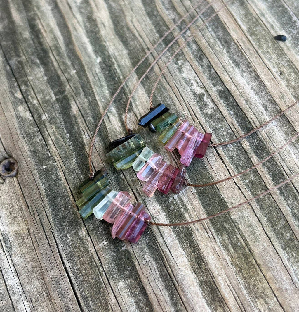Multi Tourmaline Stick Bar Necklace: 18"