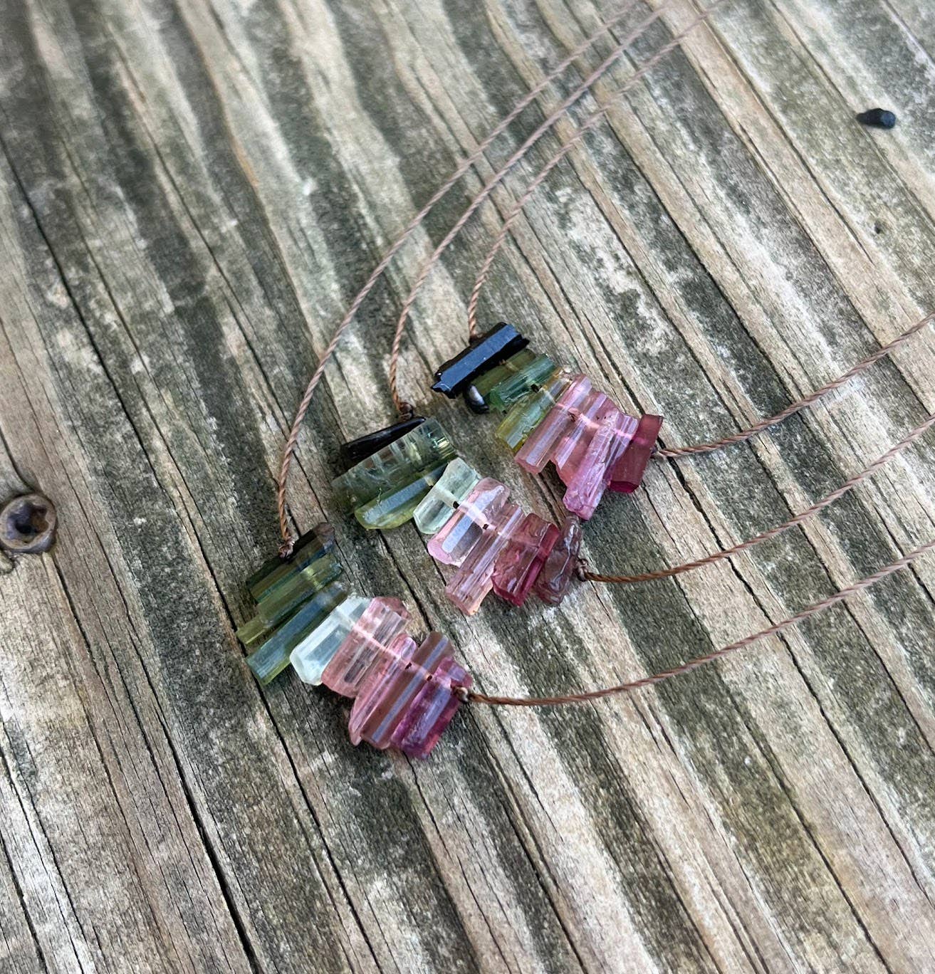 Multi Tourmaline Stick Bar Necklace: 18"