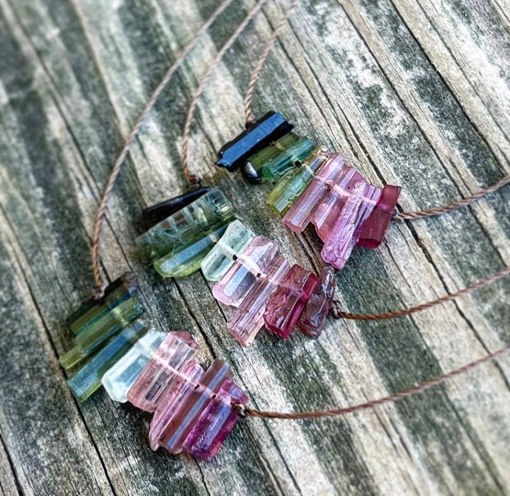 Multi Tourmaline Stick Bar Necklace: 18"