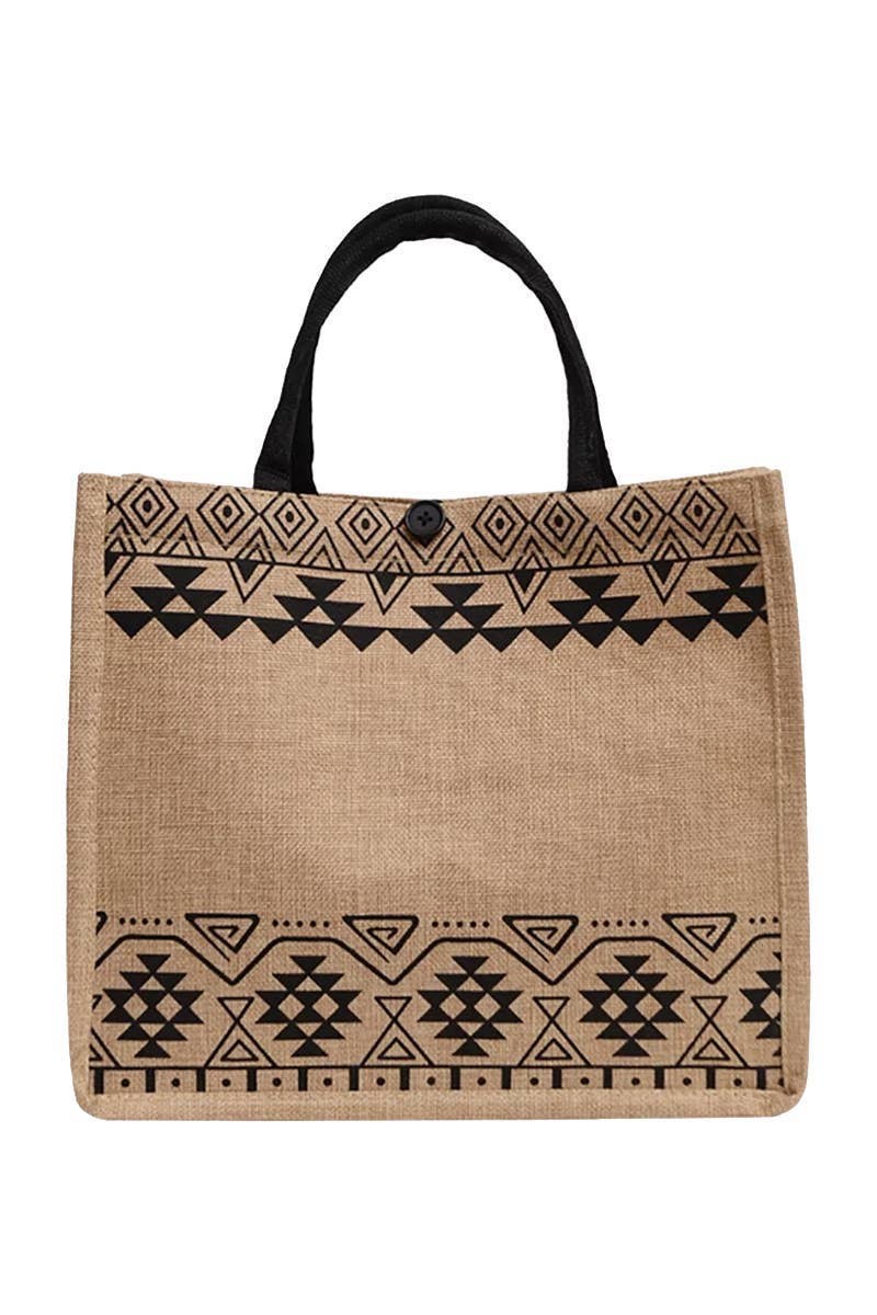 Assorted Boho Tribal Print Burlap Box Tote Beach Bag