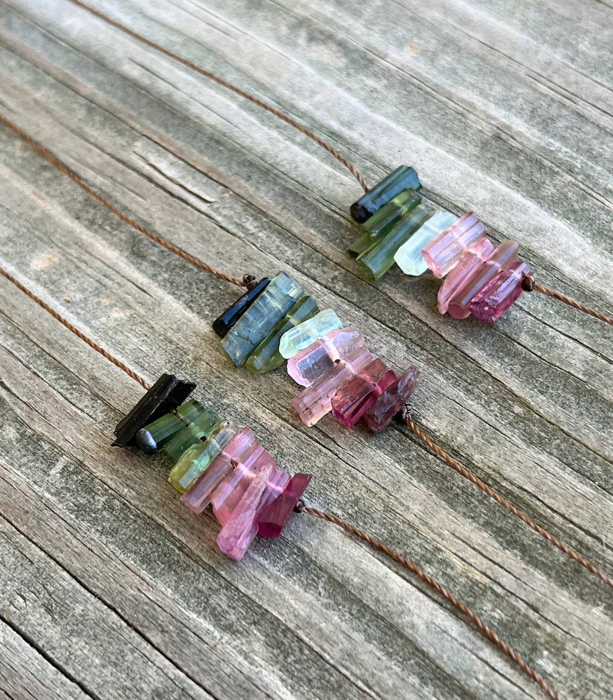 Multi Tourmaline Stick Bar Necklace: 18"