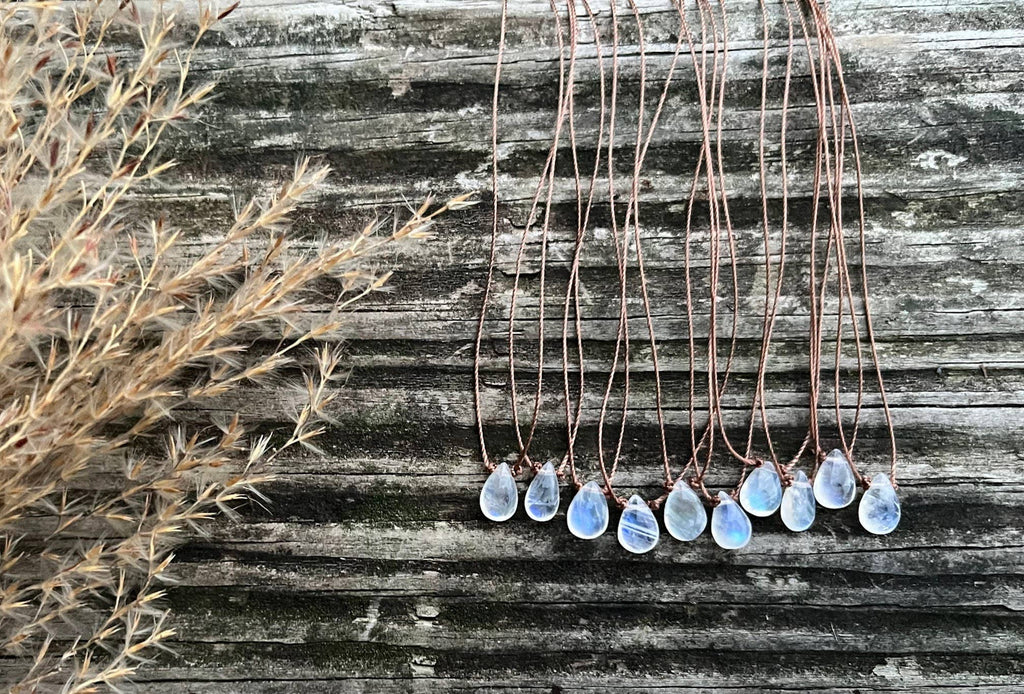 Moonstone Smooth Small Teardrop Necklace: 18"