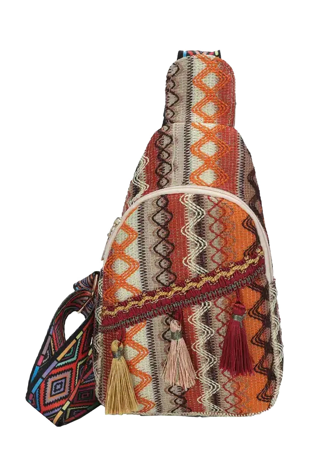 Boho Navajo Baja Tribal Woven Tassel Sling Bag - Assorted
