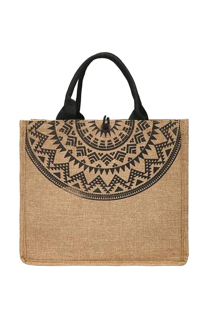 Assorted Boho Tribal Print Burlap Box Tote Beach Bag