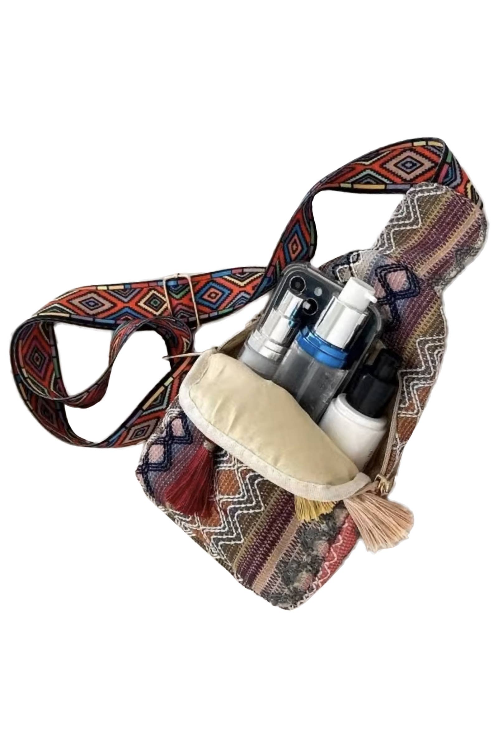 Boho Navajo Baja Tribal Woven Tassel Sling Bag - Assorted