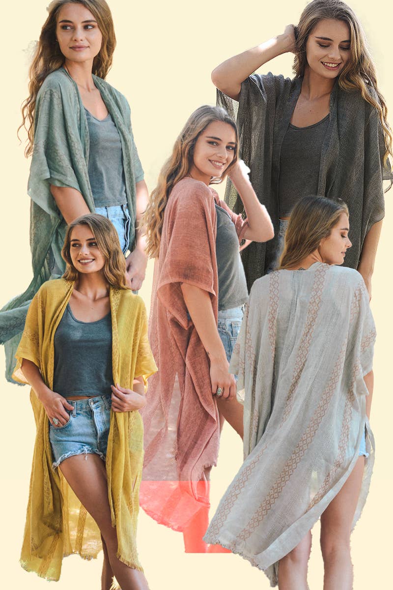 Woven Longline Tribal Kimono - Colorblock Design: Charcoal