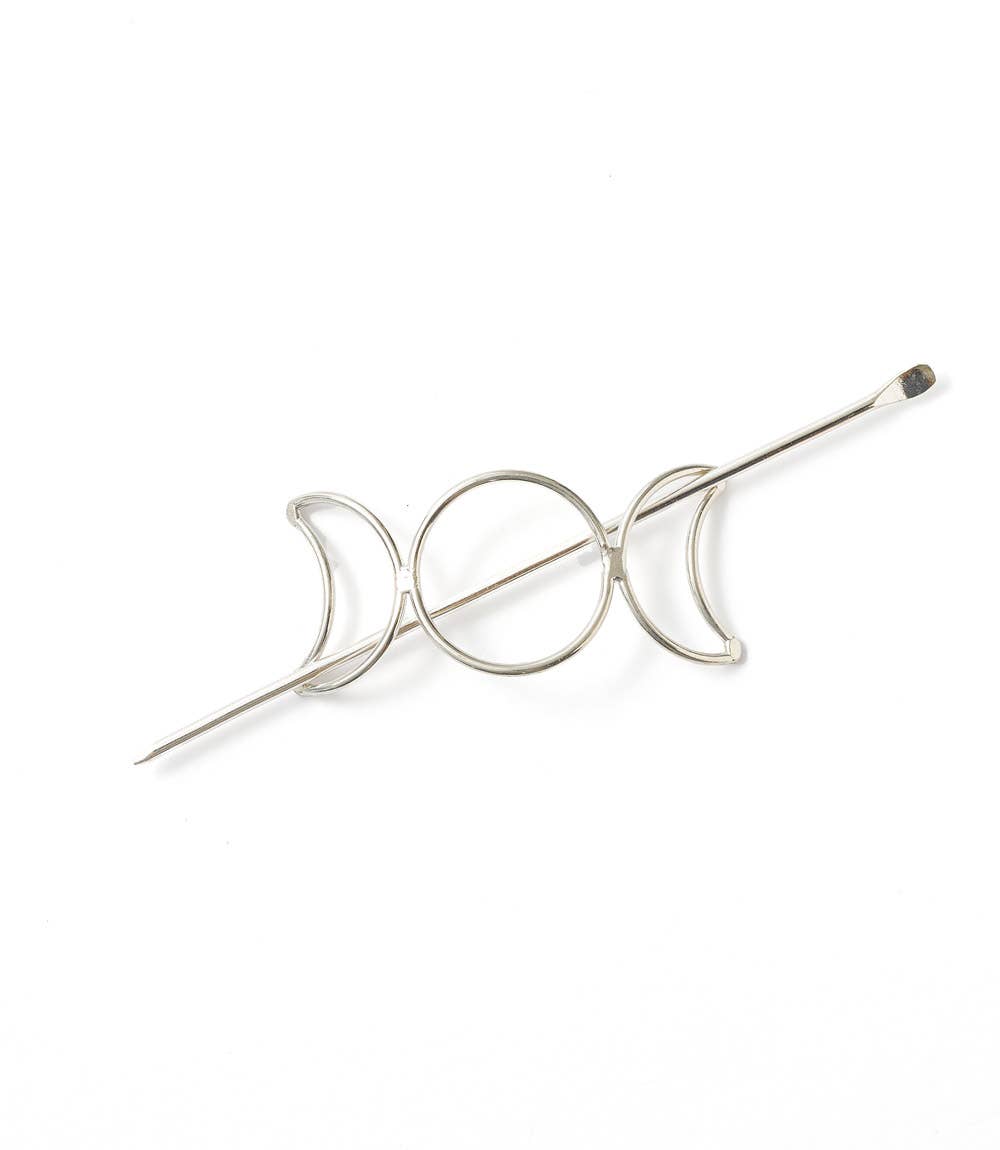 Indukala Moon Phase Hair Slide with Stick - Silver