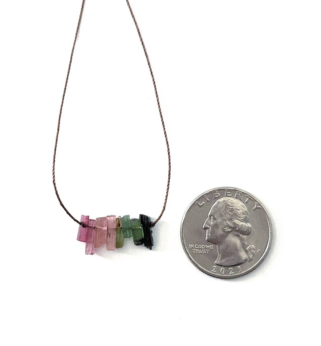 Multi Tourmaline Stick Bar Necklace: 18"