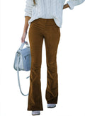 Women's Slim Fit High-Waist Bootcut Corduroy Pants: Brown