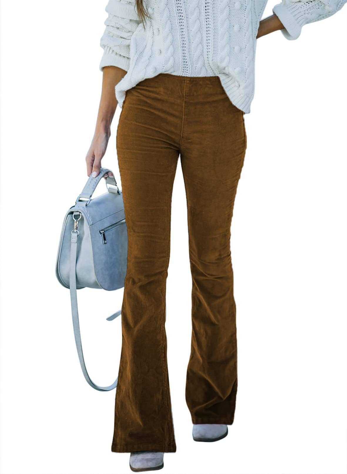 Women's Slim Fit High-Waist Bootcut Corduroy Pants: Brown