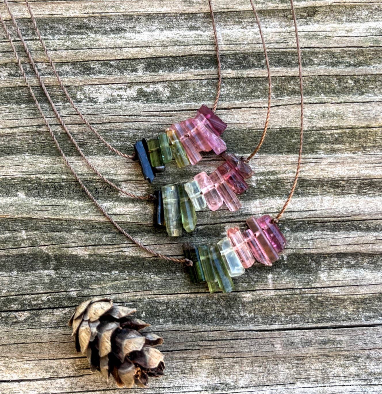Multi Tourmaline Stick Bar Necklace: 18"