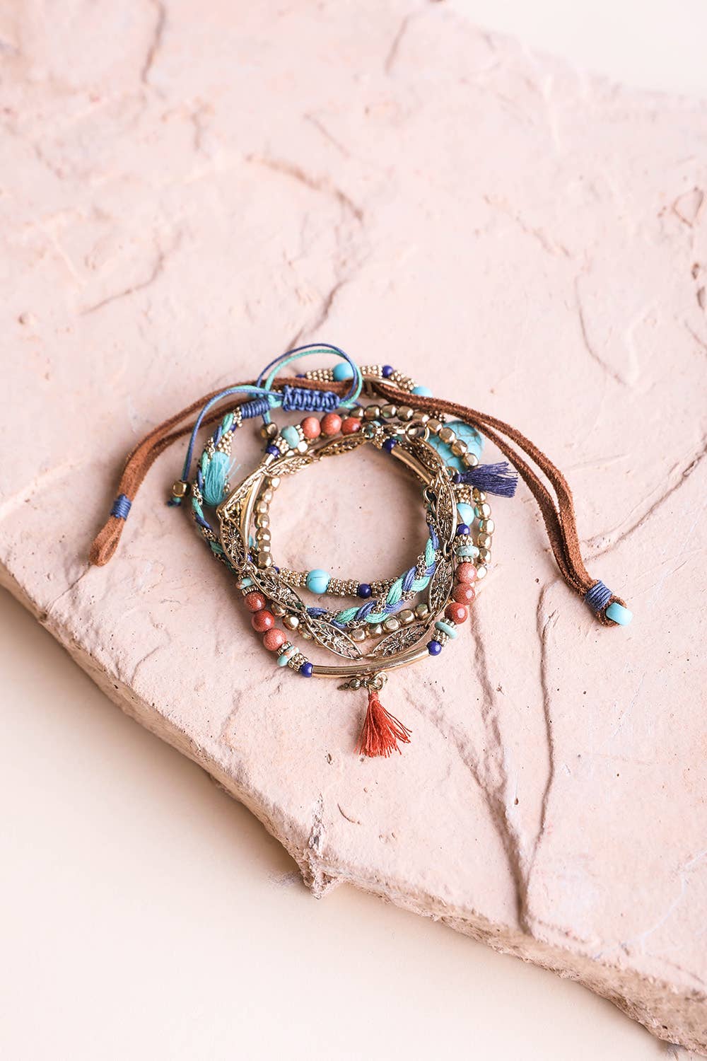 Turquoise Stackable Suede Bracelet - Beads & Natural Stone: Turquoise