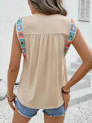 Boho Embroidered Strap Sleeveless Tank Top for Summer: Apricot