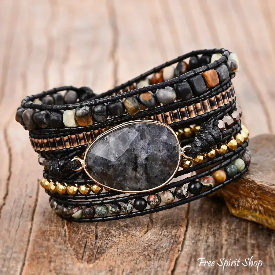 Natural Black Labradorite & Picasso Jasper Wrap Bracelet