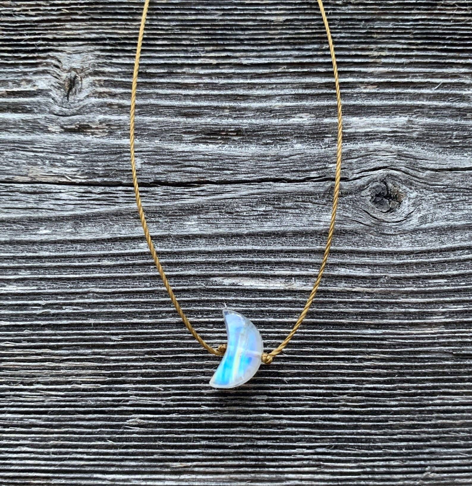 Moonstone Small Crescent Necklace: 16 inches