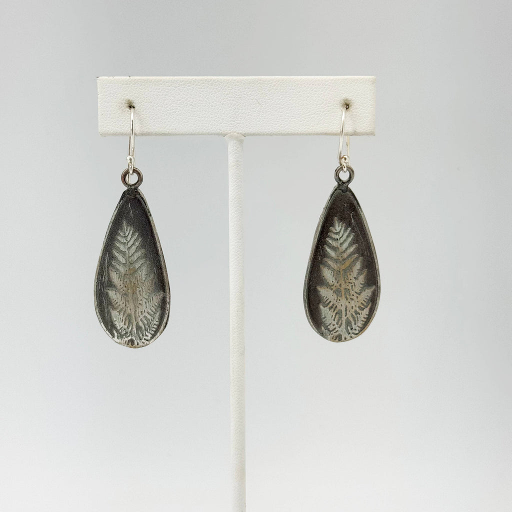 Handcrafted Silver Patina Silver Fern Earrings