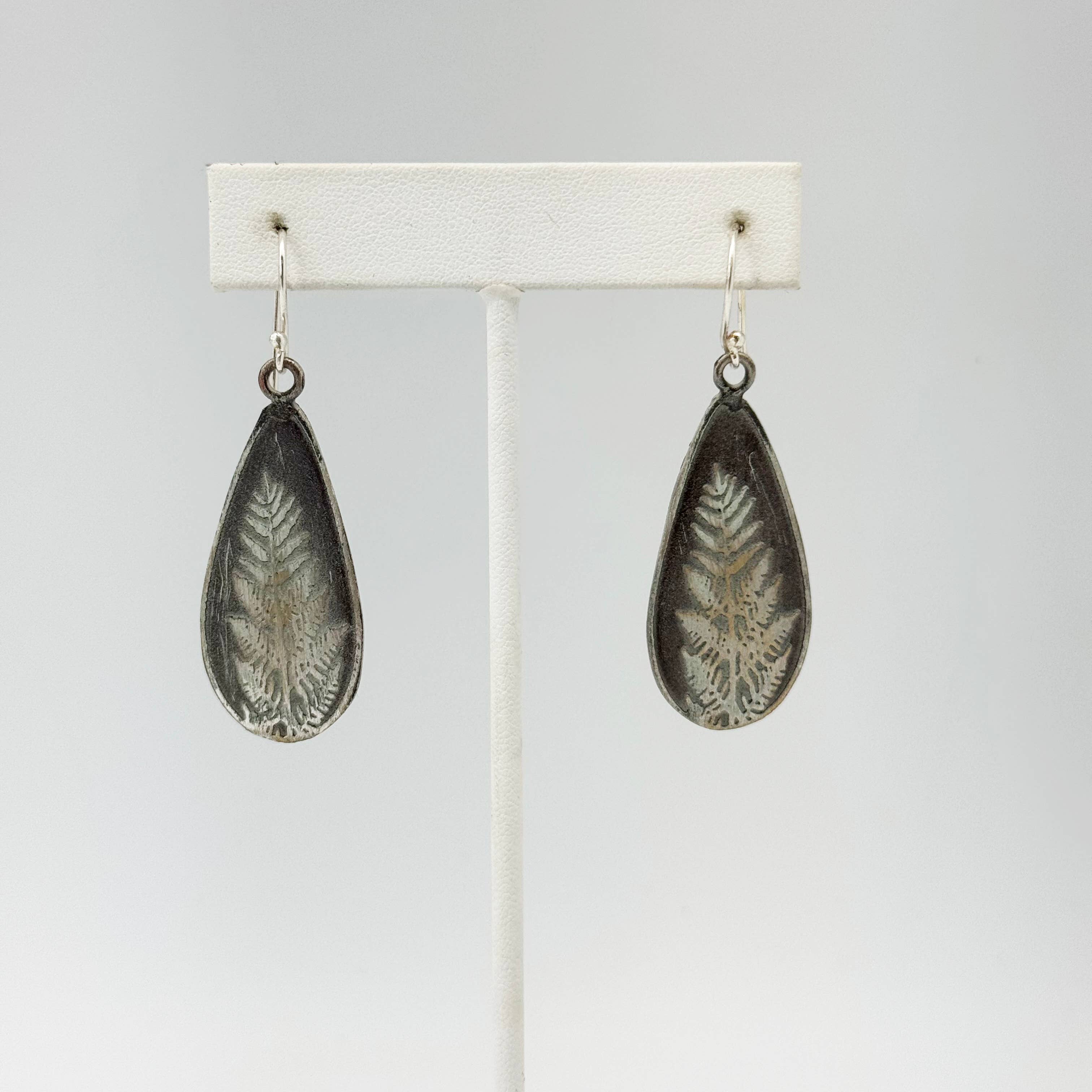 Handcrafted Silver Patina Silver Fern Earrings