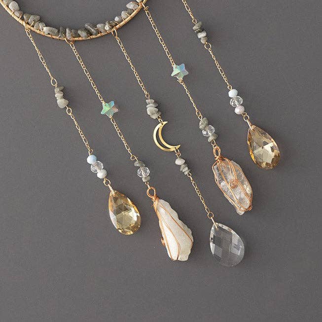 Stone Wrapped Moon Crystal Suncatcher: Moon