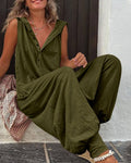 Solid Color Hooded Sleeveless Button Front Jumpsuit