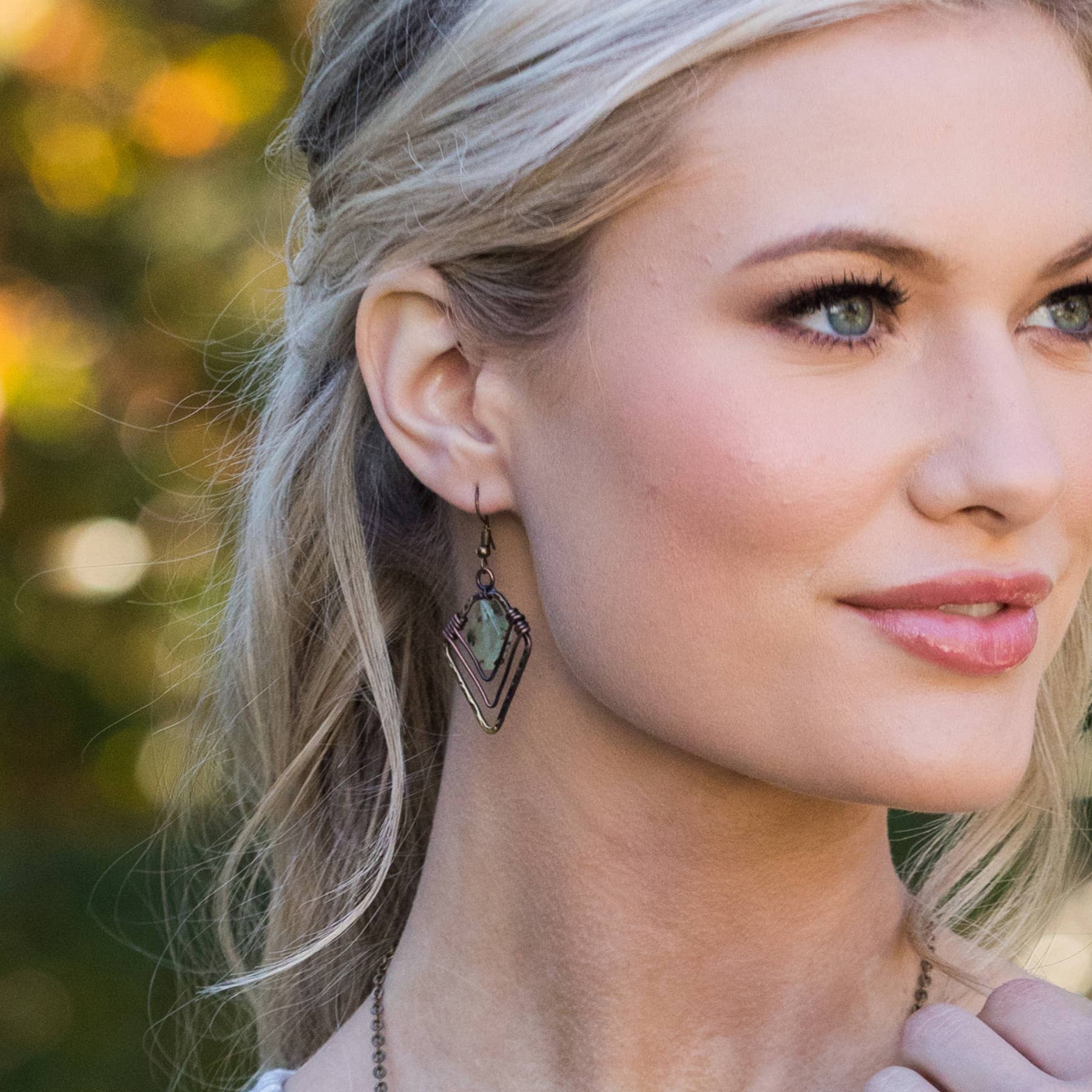 Handmade Antique Brass Wire Wrapped Prehnite Earrings