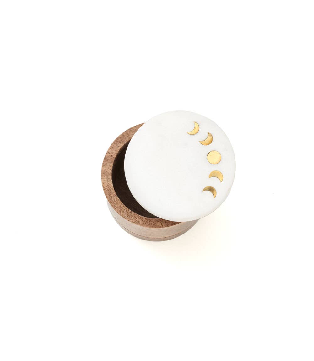 Indukala Keepsake Box - Marble, Mango Wood, Brass, Round