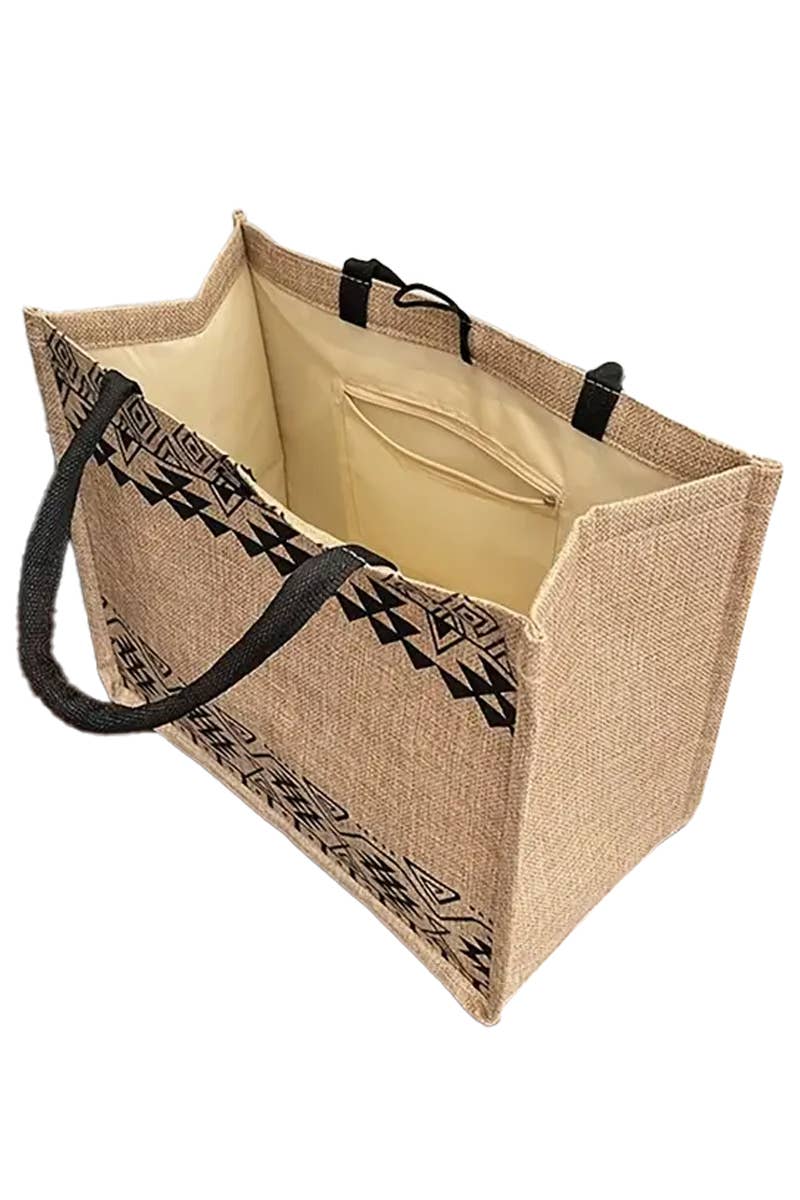 Assorted Boho Tribal Print Burlap Box Tote Beach Bag