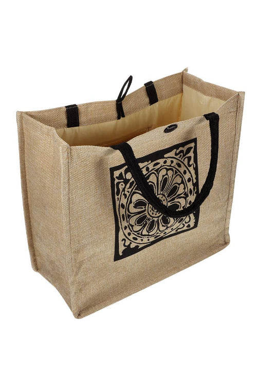 Boho Tribal Print Burlap Box Tote Beach Bag