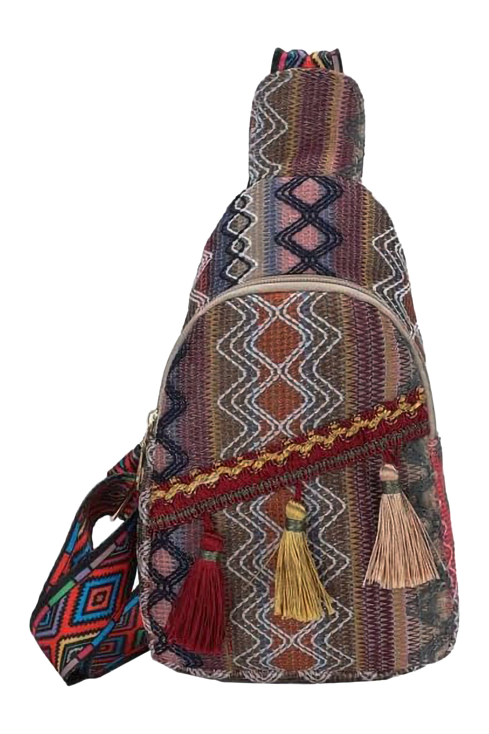 Boho Navajo Baja Tribal Woven Tassel Sling Bag - Assorted