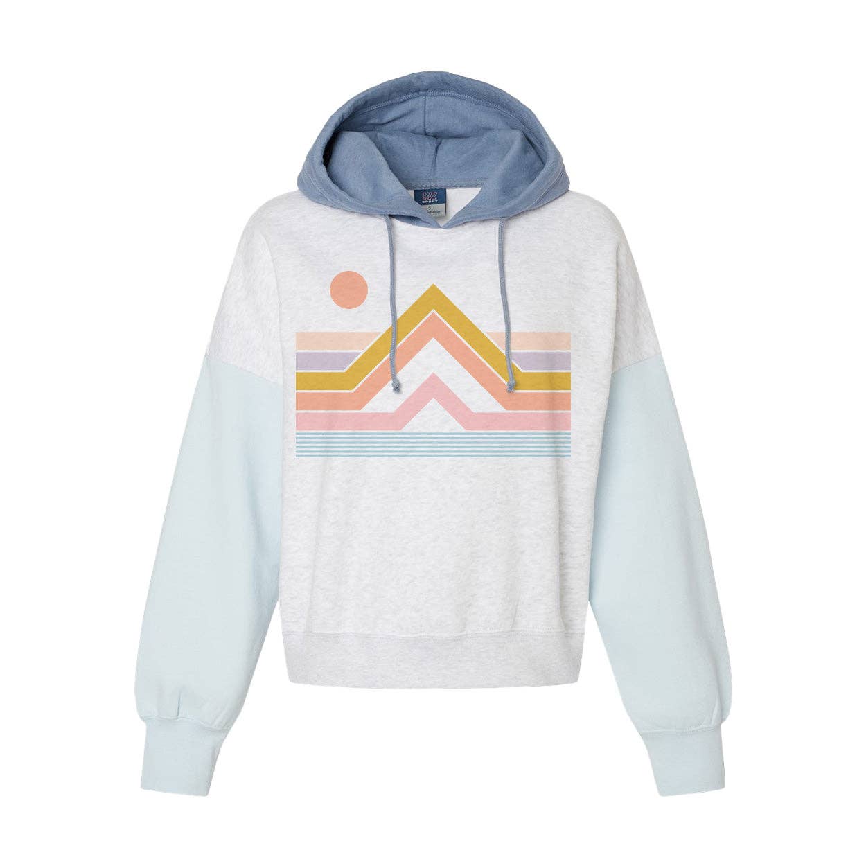 Cropped Retro Colorblock Mountain Hoodie: Arctic