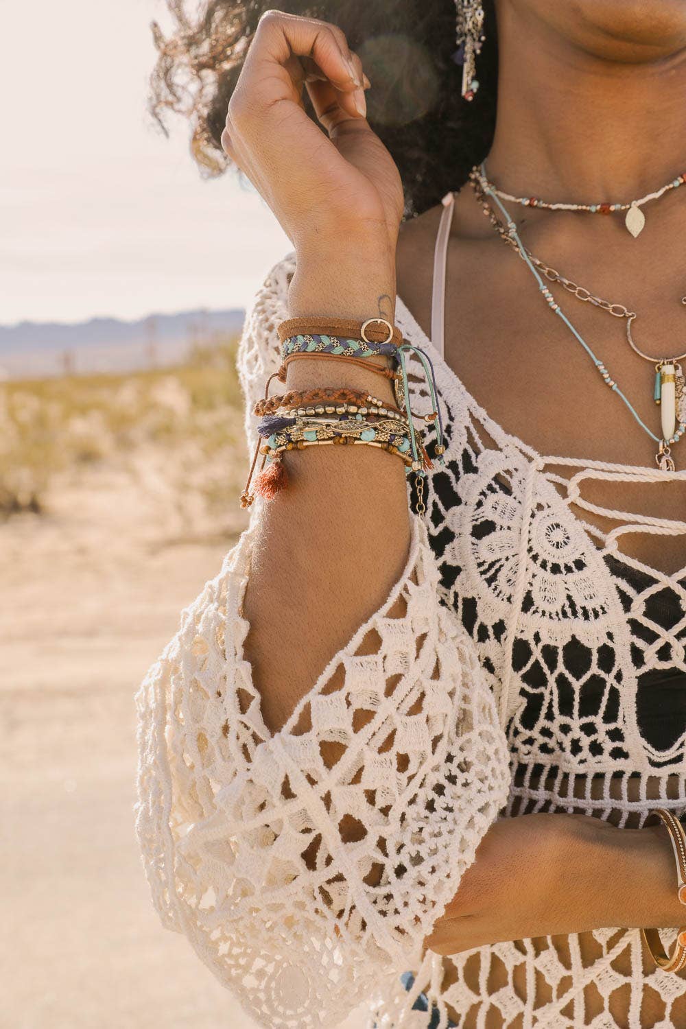 Turquoise Stackable Suede Bracelet - Beads & Natural Stone: Turquoise