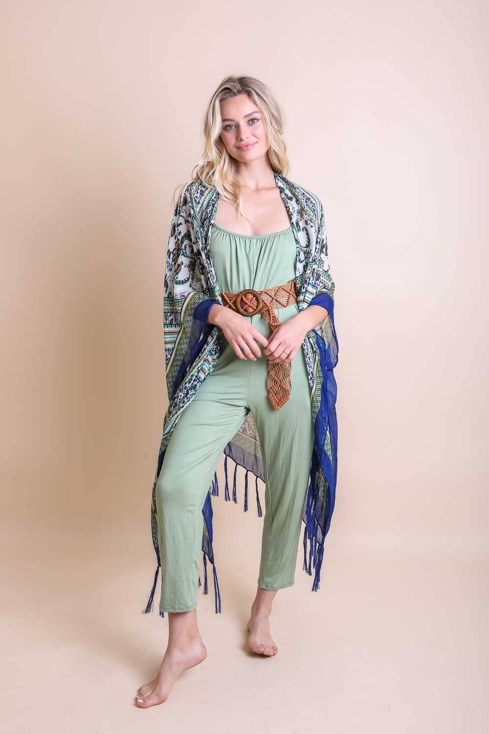 Bohemian Diamond Tassel Kimono - Blue