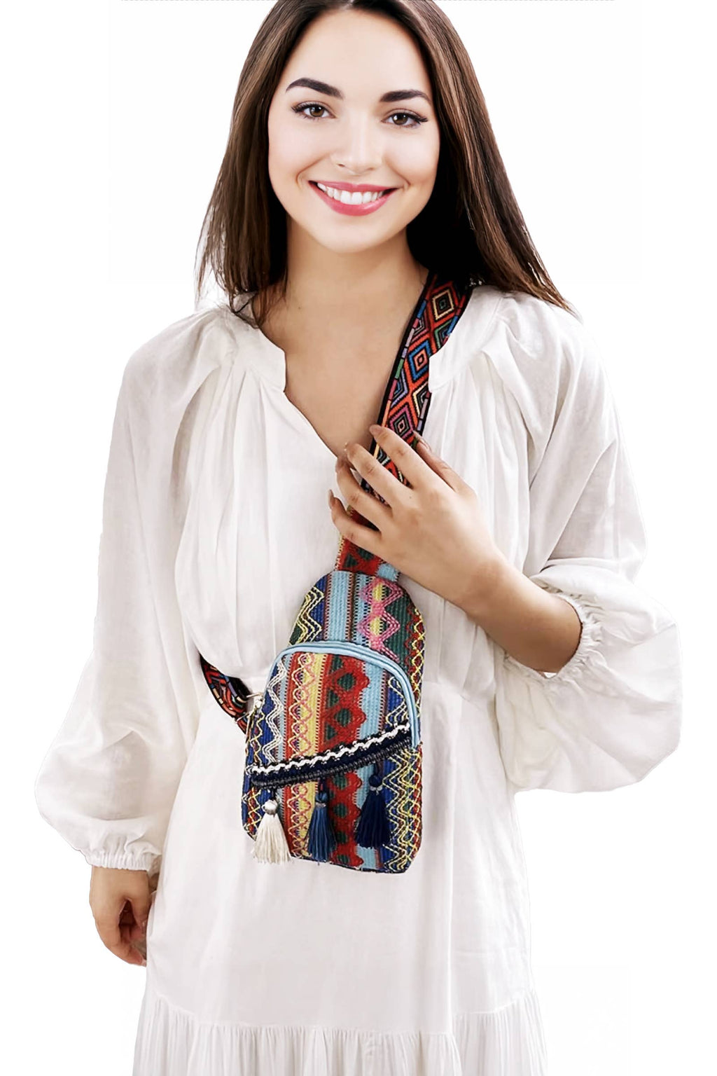 Boho Navajo Baja Tribal Woven Tassel Sling Bag - Assorted