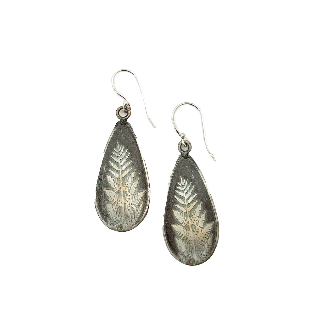 Handcrafted Silver Patina Silver Fern Earrings