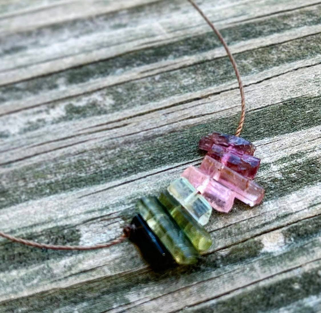 Multi Tourmaline Stick Bar Necklace: 18"