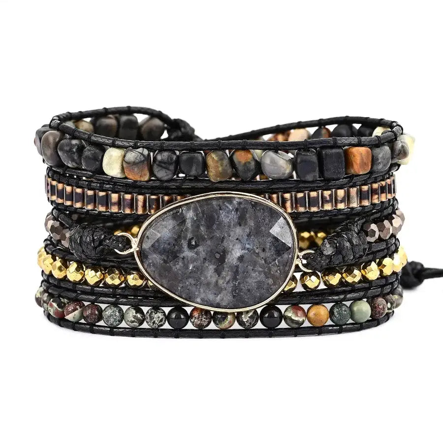 Natural Black Labradorite & Picasso Jasper Wrap Bracelet
