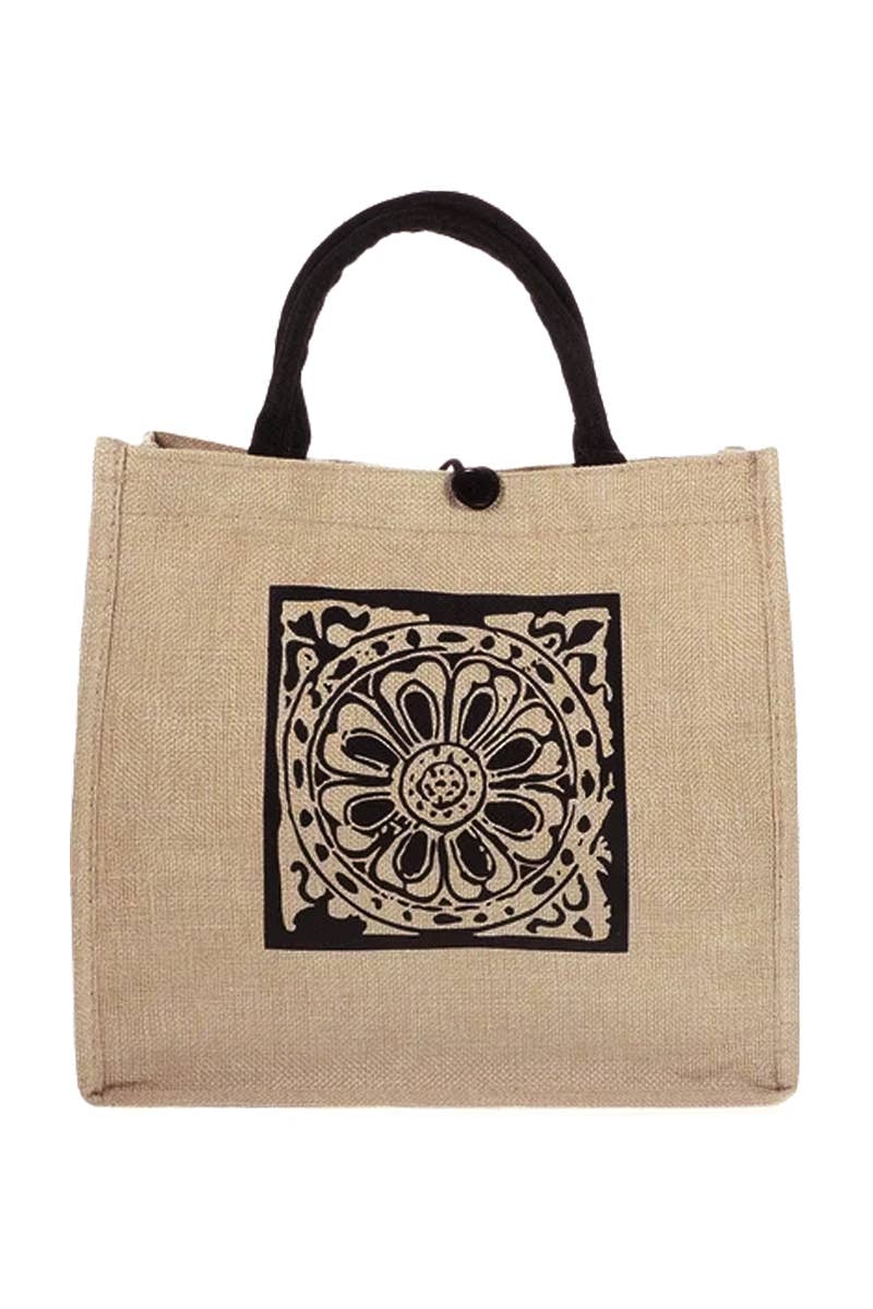 Assorted Boho Tribal Print Burlap Box Tote Beach Bag