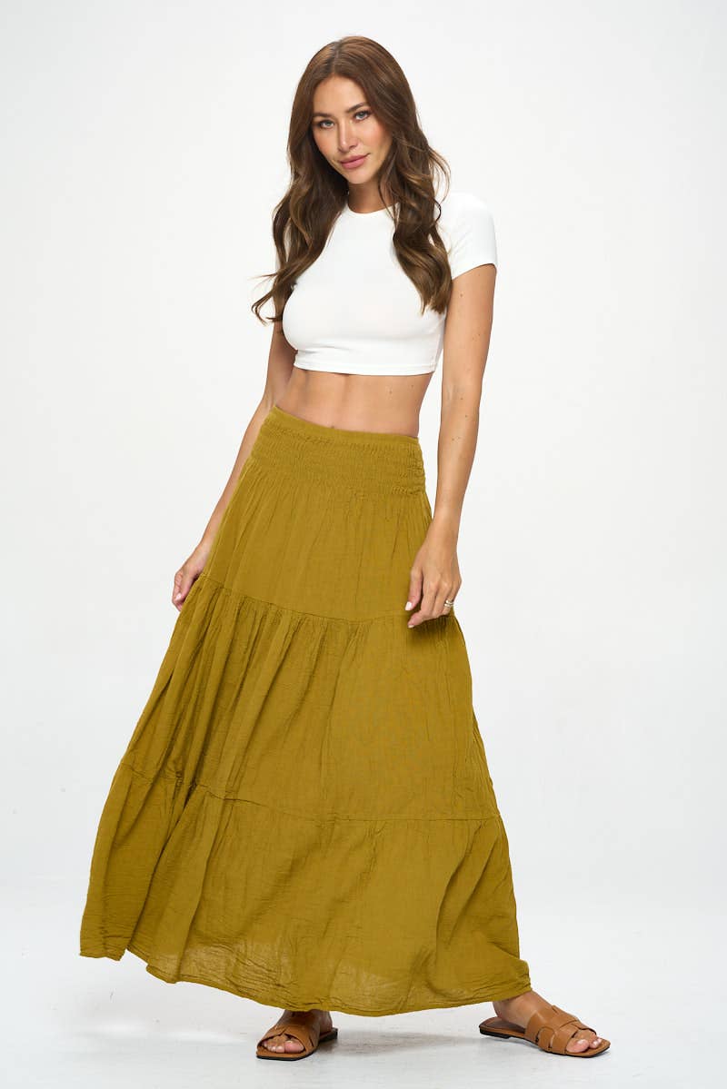 Maxi Skirts: Mustard / Free Size