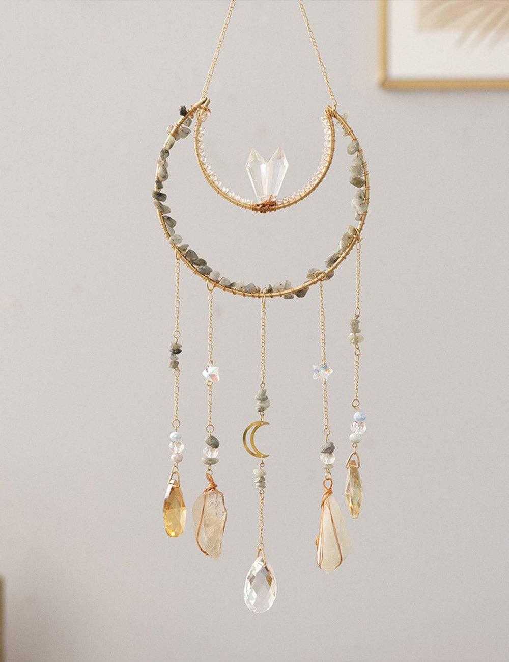 Stone Wrapped Moon Crystal Suncatcher: Moon